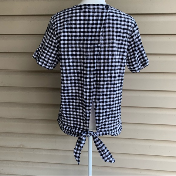 •Pleione• Gingham Tie Back Short Sleeve Top-Size M - Picture 7 of 11